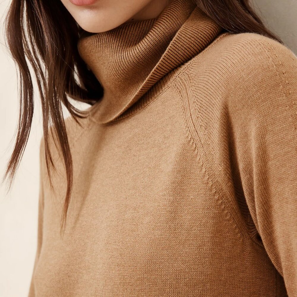 Banana Republic Camel Turtle-Neck Sweater Dress/NWT/S - Picture 3 of 15